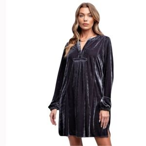 Easel LA Gray Soft Velvet Elastic Cuff Long Sleeved Tunic Mini Dress Oversized S